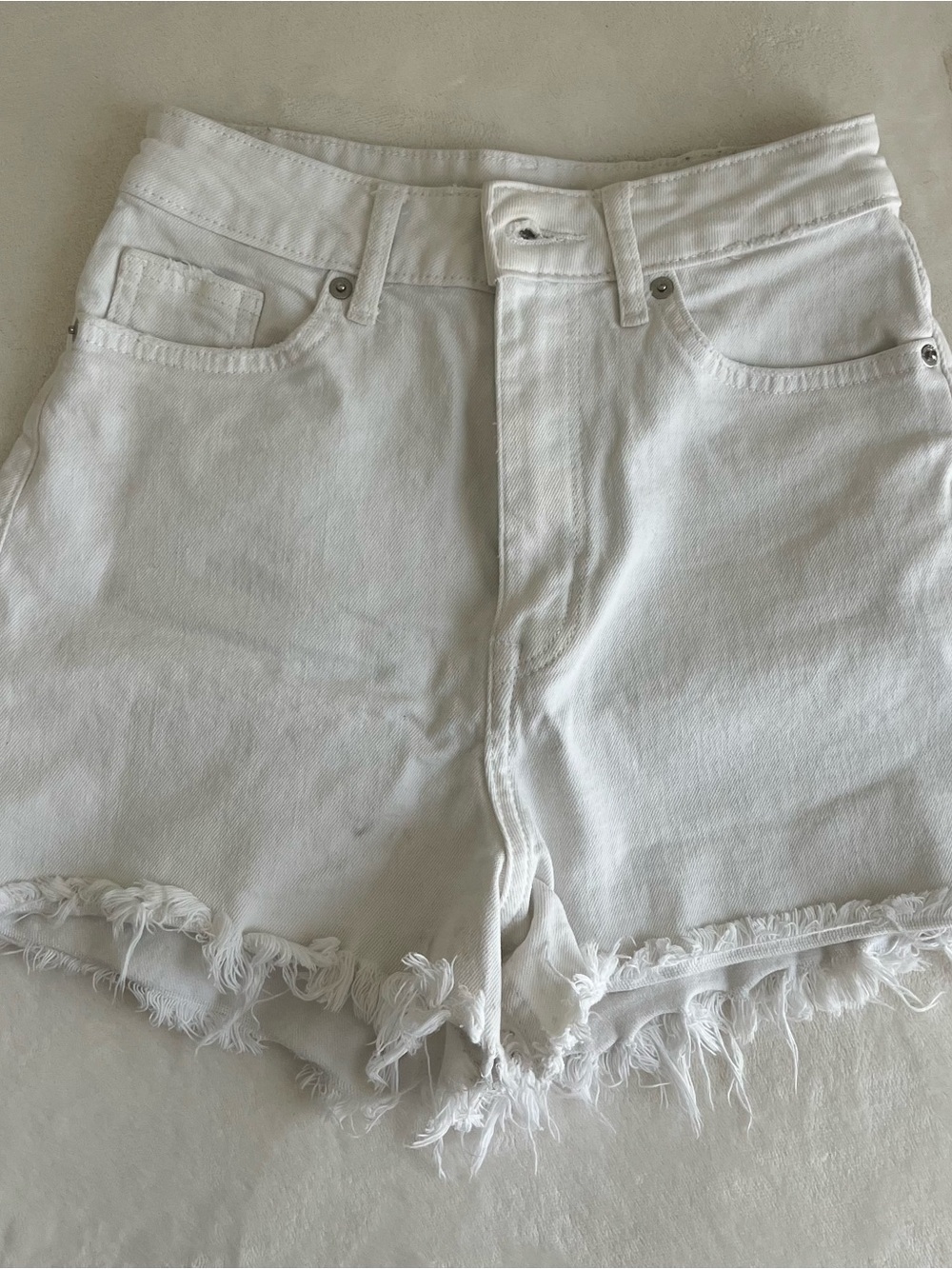 H&M White Frayed Hem High-Rise Denim Shorts